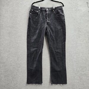 AGOLDE Women Jeans 32‎ Gray Denim Riley Raw Hem Straight Button Fly 25" Inseam